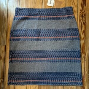 Stylish Pencil Skirt - Wool/Cotton Blend NWT Blue/Orange Print